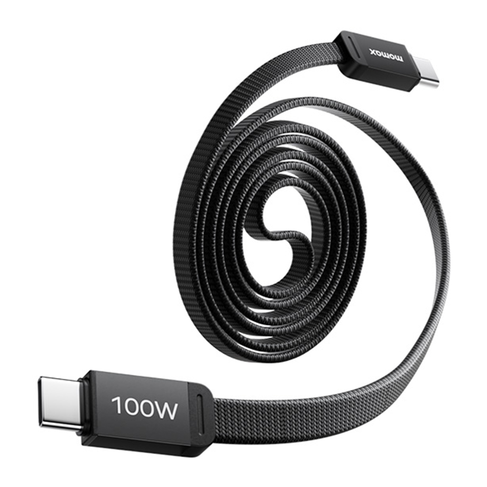 MOMAX DC88 1m 100W USB-C to USB-C Magnetic Braided Cable Flat Charging Data Cable for MacBook iPhone Huawei iPad Samsung - Black