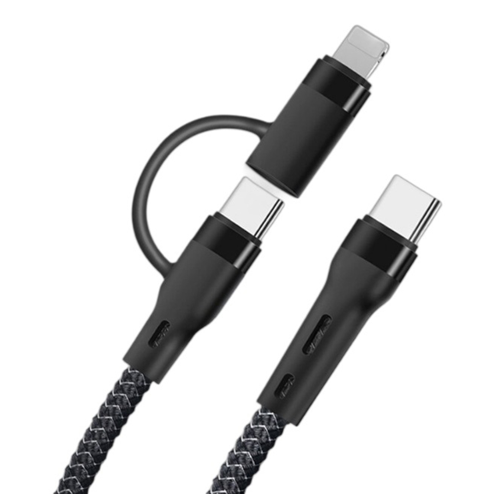 1m 2 in 1 USB-C to iP  /  USB-C PD 60W Fast Charging Wire Nylon Braided Data Cable - Black