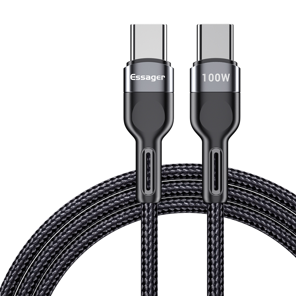 

ESSAGER 1m 100W Type-C to Type-C Cable PD Fast Charging Data Cable for Samsung Huawei Xiaomi - Grey, Universal