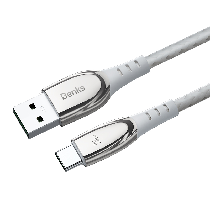 

BENKS D40 25W USB A to Type C Zinc Alloy Data Cable Braided Charging Cord 120cm - Silver, Universal
