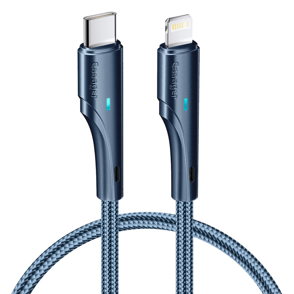 

ESSAGER 1m Type C to 6Pin 27W Fast Charging Cable Data Transmission Cord with LED Indicator Light - Blue, iPhone 13 Pro Max