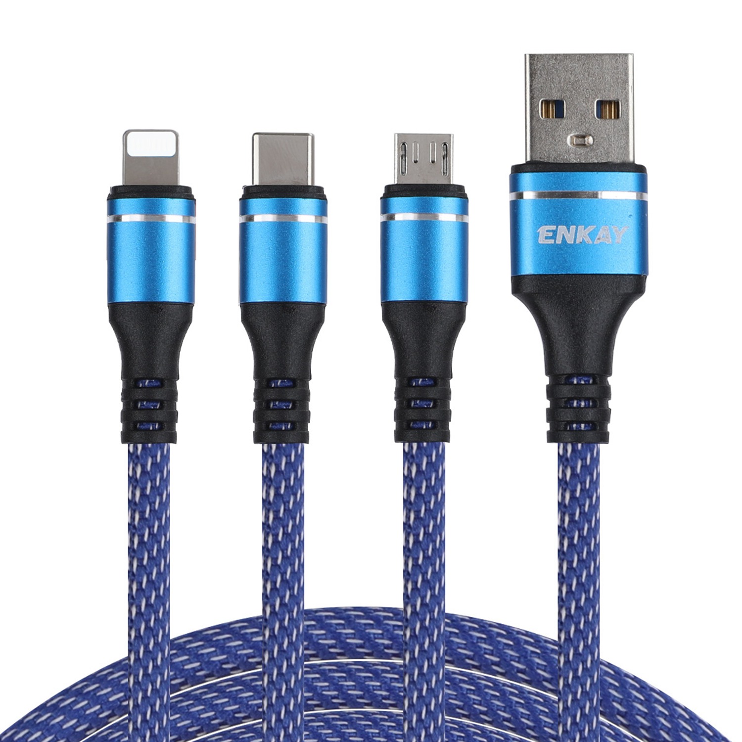 

Enkay Enk-cb121 1,5 m Lightning/micro/typ-c 5A Schnelles Ladekabeldatenkabel - Blau, Universal