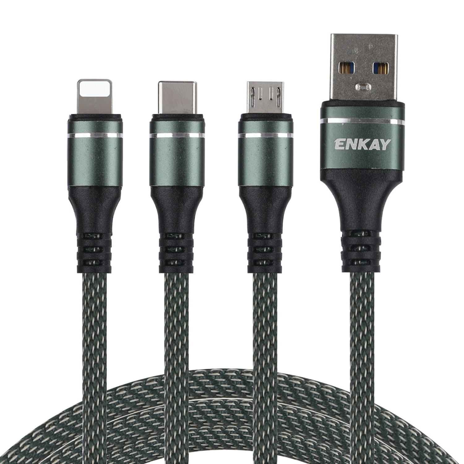 

Enkay Enk-cb121 1,5 m Lightning/micro/typ-c 5A Schnelles Ladekabeldatenkabel - Grün, Universal