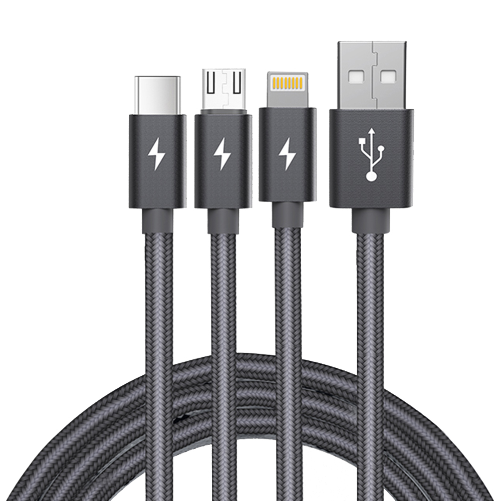 

Yoobao YB-453 1,2 m 3,4a Nylon Geflochtenes Schnelles Ladedraht 3 in 1 Mikro / Typ-c / Blitzdatenkabel - Grau, Universal