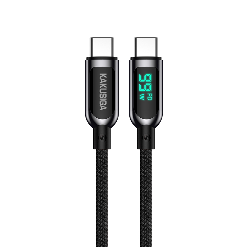 KAKUSIGA KSC-599 Kuxian Series for iPhone 15 Series 1.2m Type-C to Type-C PD 100W Fast Charging Braided Cable Digital Display Cord - Black