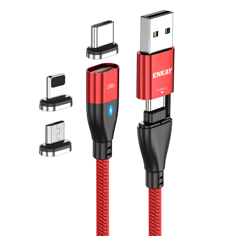 

ENKAY HAT PRINCE 6-in-1 2m PD 100W Magnetic Charging Cable Type-C / USB-A to IP / Type-C / Micro USB Phone Data Cord - Red, Universal