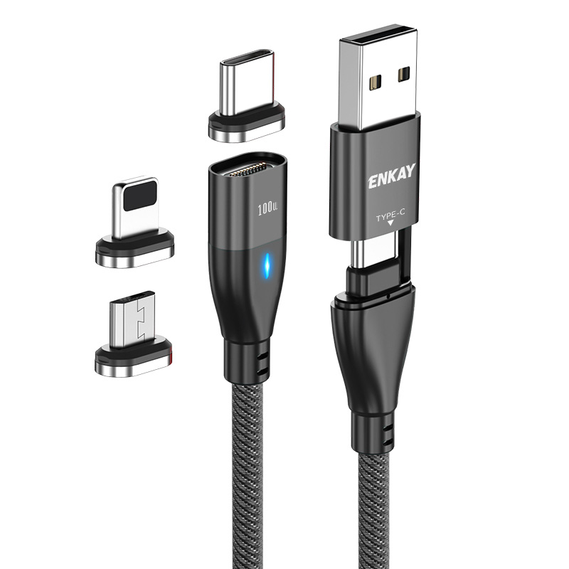 

ENKAY HAT PRINCE 6-in-1 2m PD 100W Magnetic Charging Cable Type-C / USB-A to IP / Type-C / Micro USB Phone Data Cord - Black, Universal