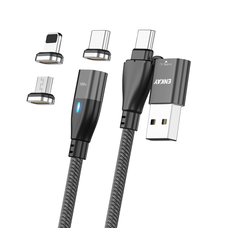 

ENKAY HAT PRINCE 6-in-1 1m PD 100W Data Cable Type-C / USB-A to IP / Type-C / Micro USB Magnetic Charging Cord - Black, Universal