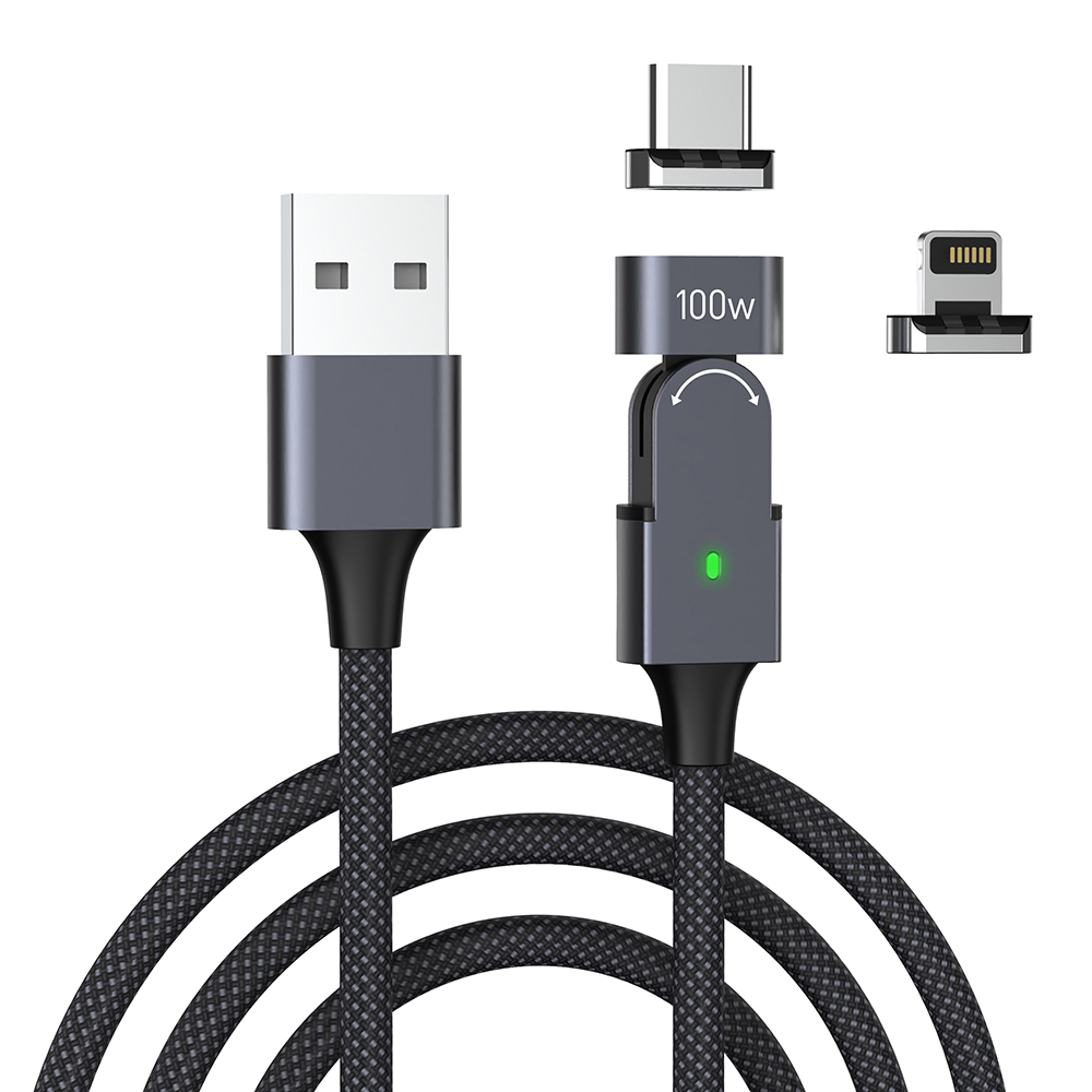 

2m 180 Grad Rotierendes Magnetisches Ladungskabel PD 100W Ladedatenkabel Mit Typ-c / ip -adapter, Universal