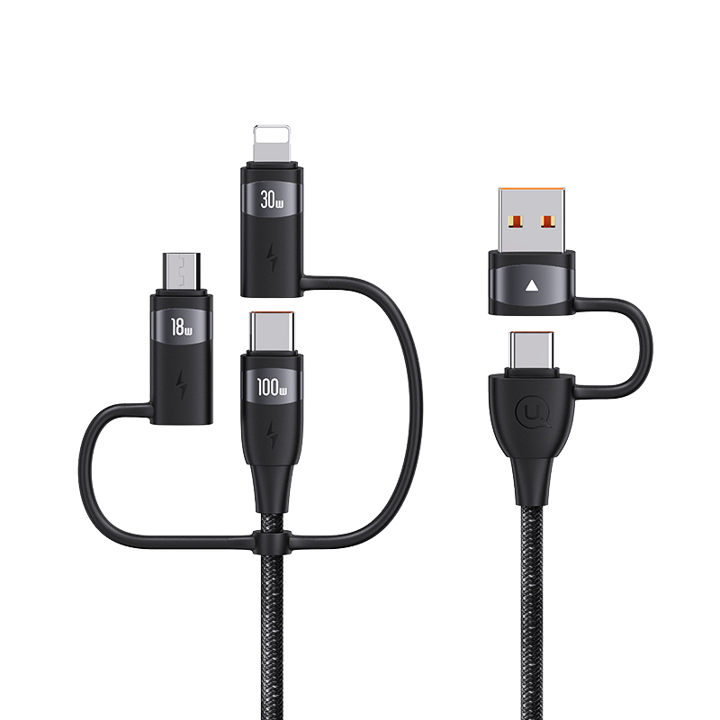 

USAMS US-SJ645 U85 6 в 1 PD 100W Cable Cable USB-A до Типа c до Типа C+8pin+micro 2m Data Bord Для Iphone Huawei Xiaomi - Черный, Universal