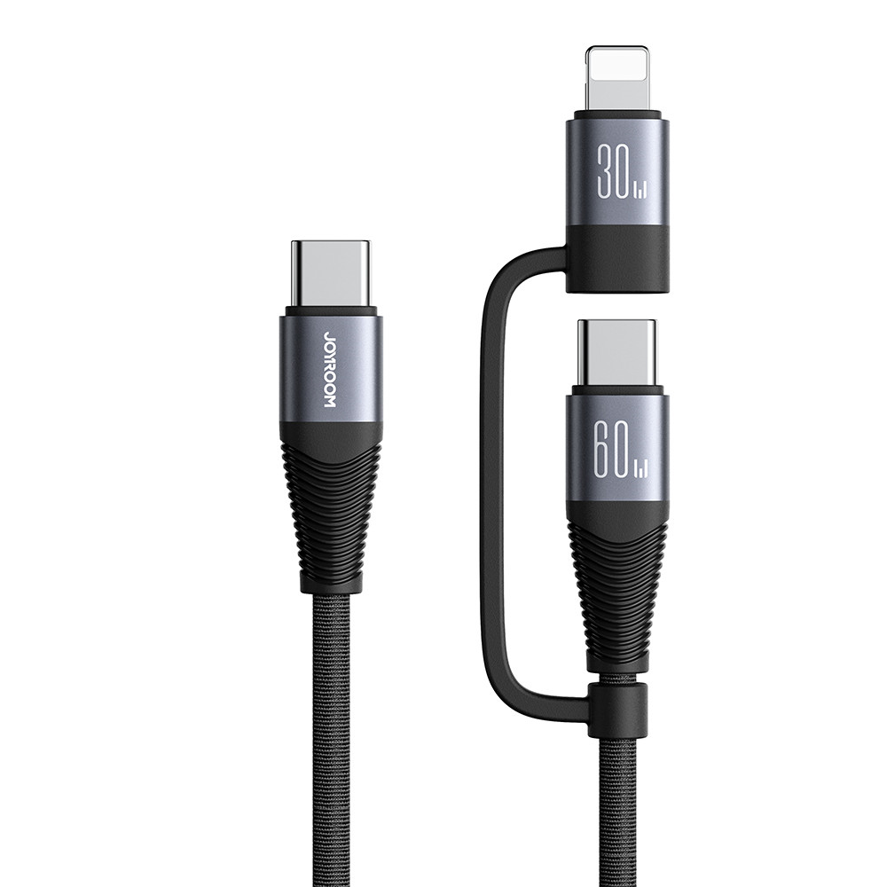 

JOYROOM SA37-1T2 Multi-Function Series for iPhone 15 Series Type-C to 8Pin+Type-C 60W 2 in 1 Fast Charging Cable Data Cord, 1.2m, Universal