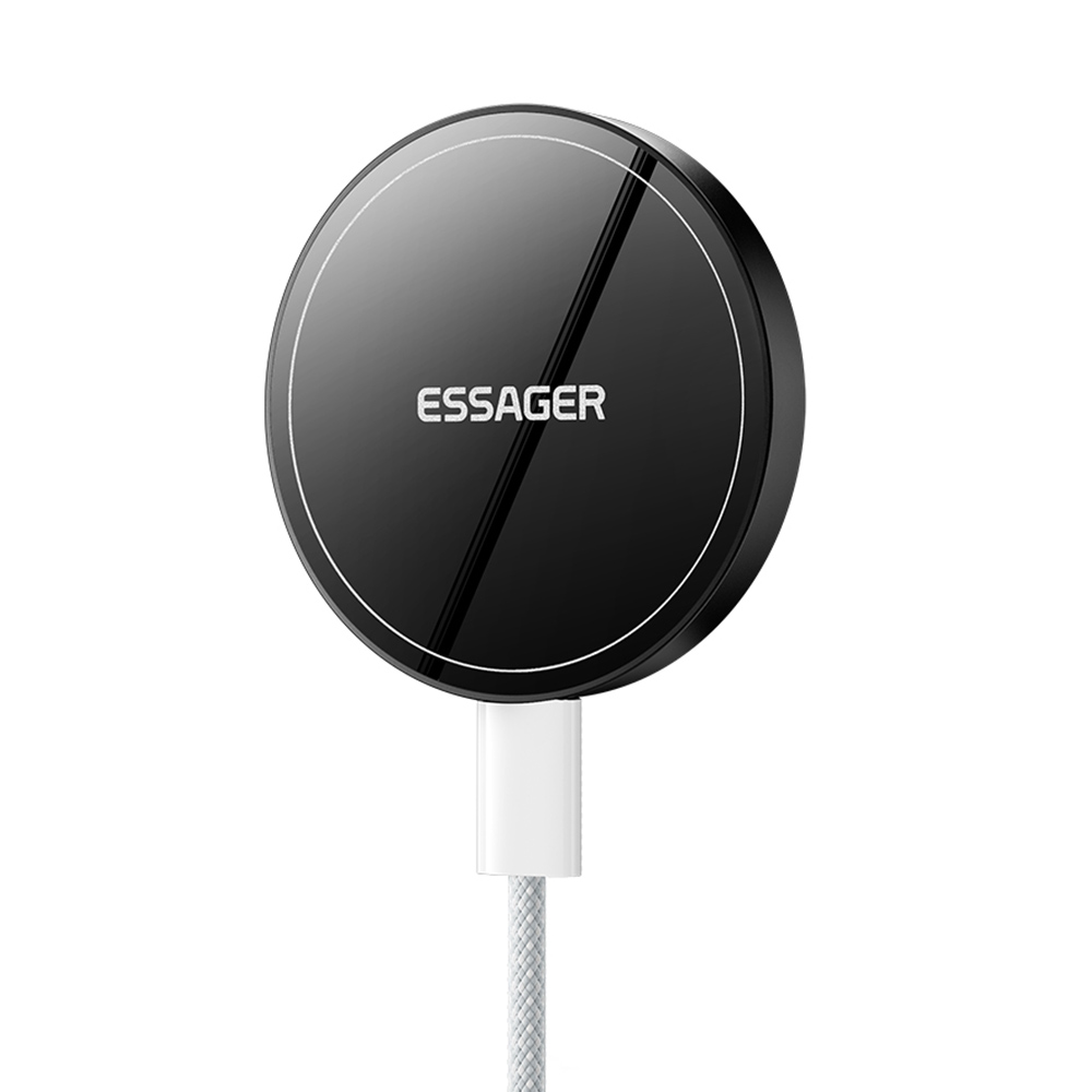 ESSAGER 2-in-1 Magnetic Wireless Charger 15W Fast Charging Slim Design with Magnetic Disc