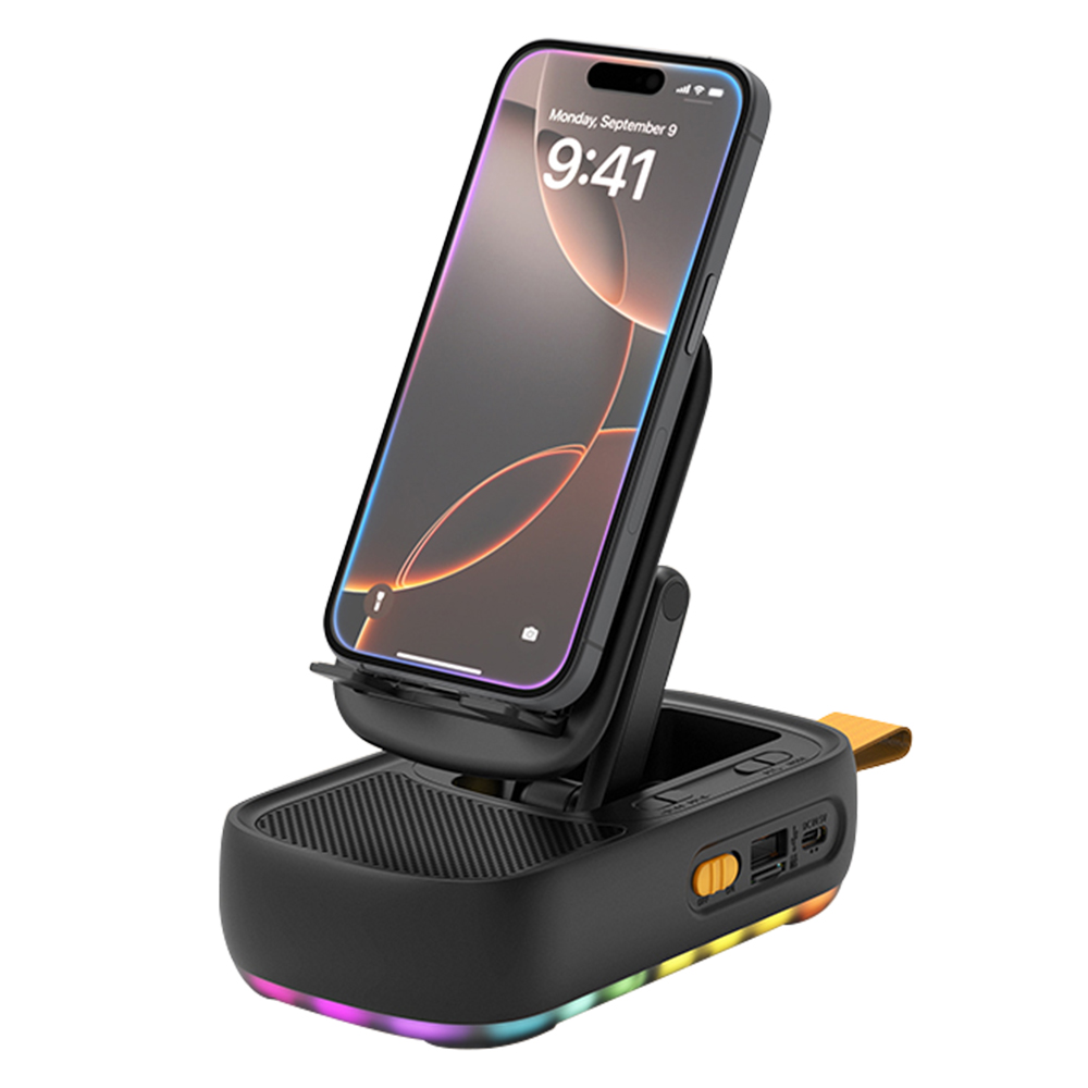 F15 Multifunctional Foldable Rotating Desktop Phone Stand Bluetooth-Compatible Speaker Power Bank - Black