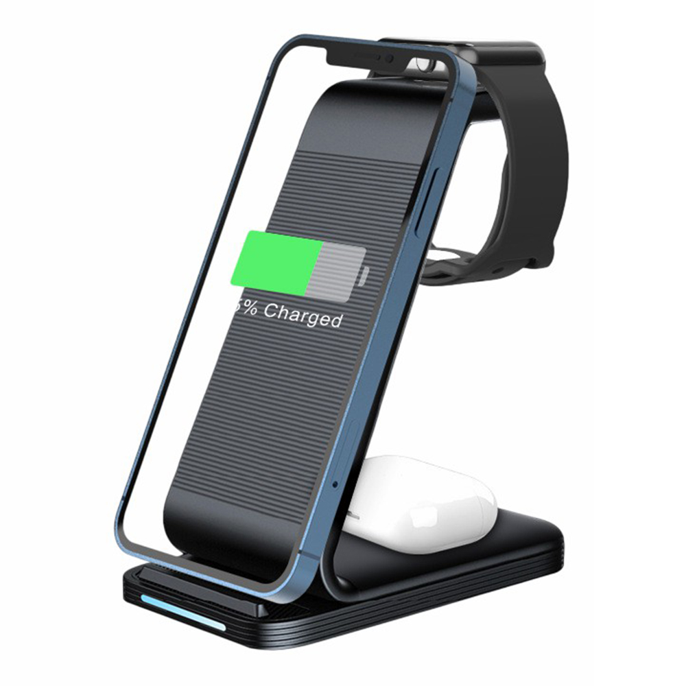 D02 3-in-1 Wireless Charging Station 15W Fast Charge Stand for Smartphone Apple Watch AirPods