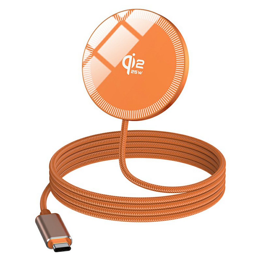 Q12 Portable 25W Fast Charging Pad Compatible with MagSafe Type-C Qi2 Magnetic Wireless Charger - Orange