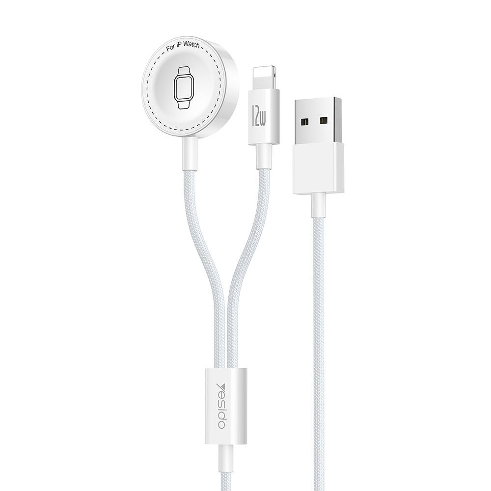 YESIDO DS35 2 in 1 USB-A to iP  /  Wireless Charging Dock for Apple Watch 2.5W Fast Charging Cable - White