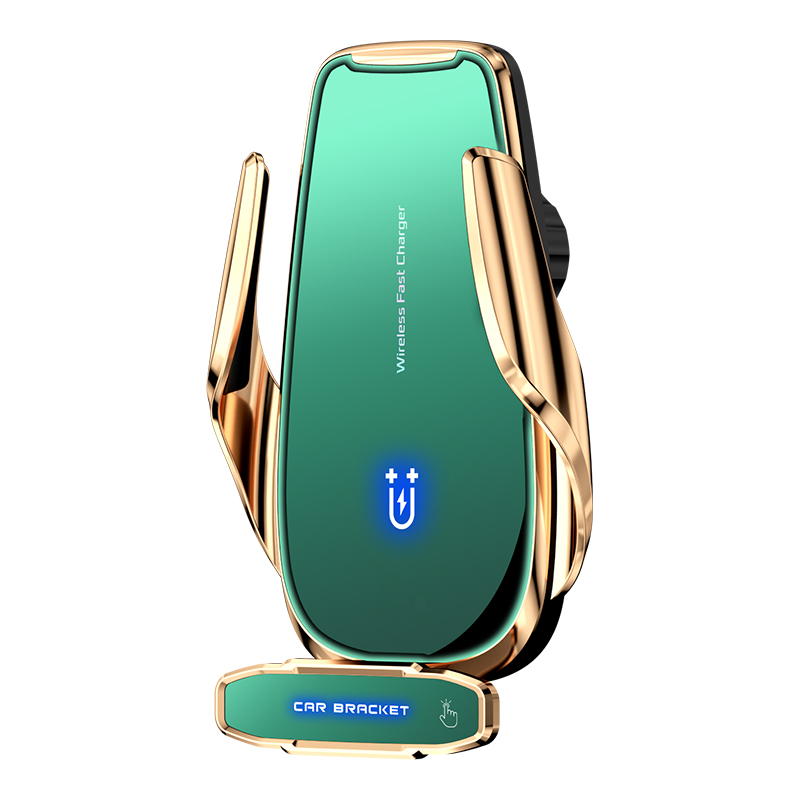 

Q9 Car Air Entlüftungsclip 15W Wireless Ladegerät Touch Erkennung 360 Grad Rotierender Mobiltelefonhalterung - Gold, Universal