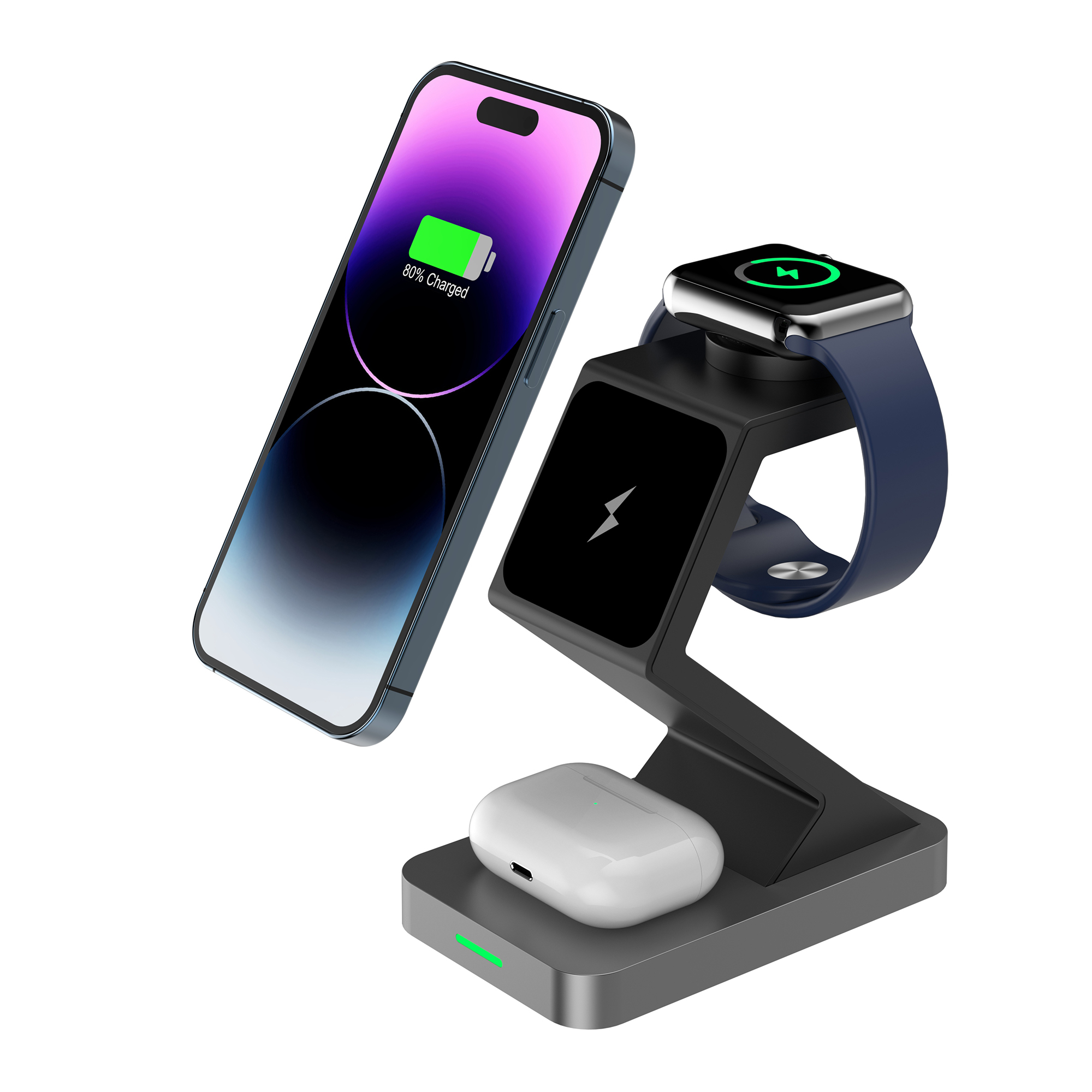 

x3 15w magnetic wireless ladegerät für iphone / ich schaue / airpods 3-in-1-schnellladestand - schwarz, Universal
