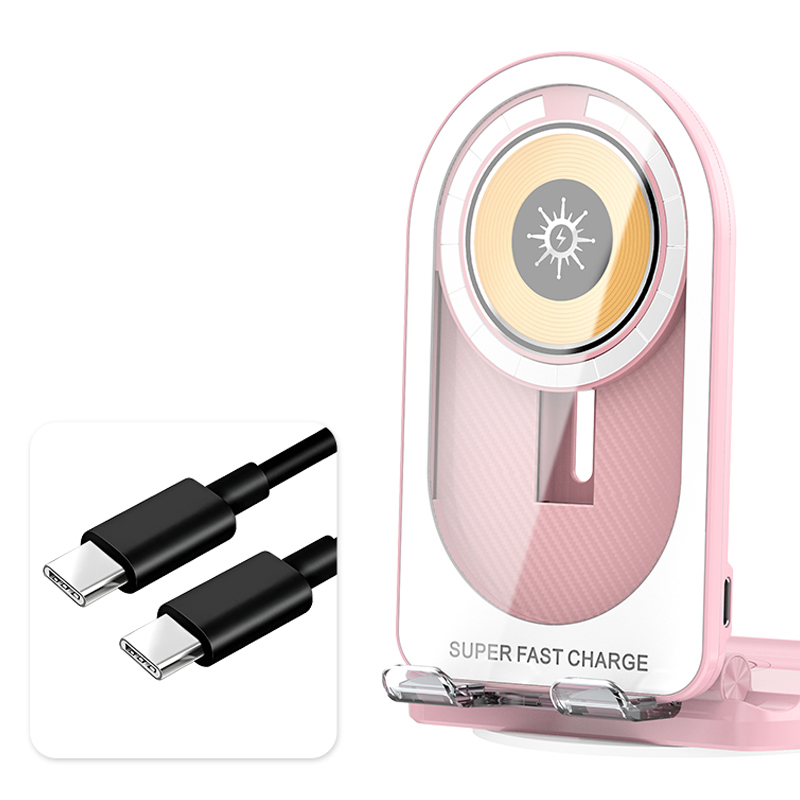 

R19 Magnetic Transparent Phone Wireless Ladegerät Desktop Vertikal Rotierende 15 w Schnelle Ladestand - Rosa, Universal