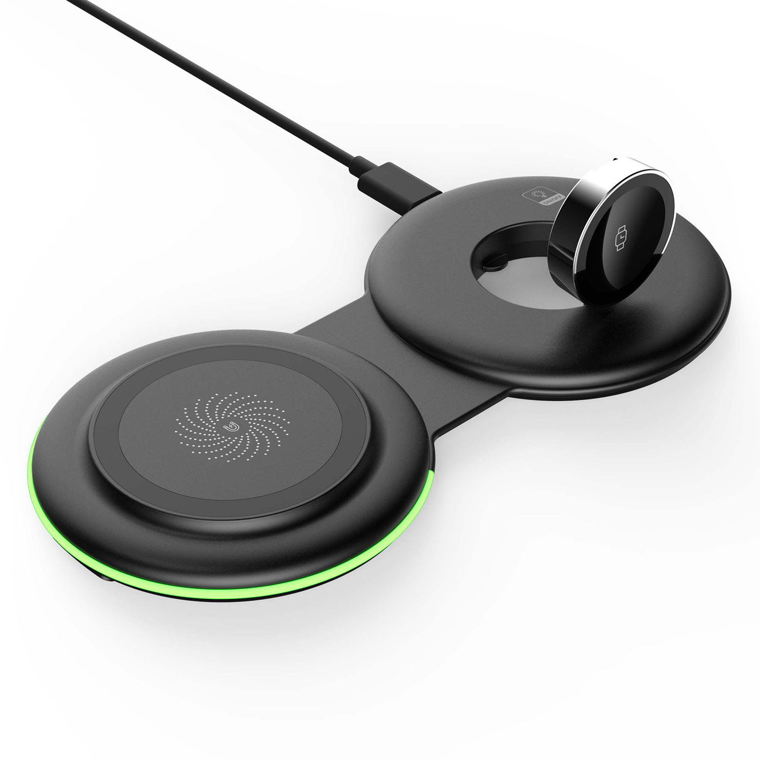 

F23 15W 2-in-1 Klapper Handy Magnetic Wireless Ladegerät Kompakt Tragbares Ladebad Für Ohrhörer, Uhr, Uhr - Schwarz, Universal