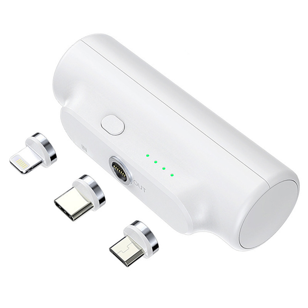 

M-01 3000mah Power Bank Fast Lading Tragbares Telefon Ladegerät Mini-notrufladegerät Mit 3 Magnetischen Adaptern - Weiss, Universal