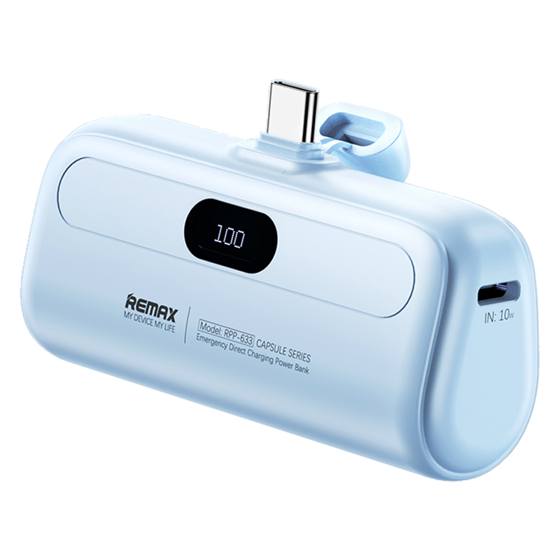 REMAX RPP-632 Capsule Series 2A Type-C Emergency Direct Charge Power Bank 5000mAh External Phone Battery - Blue