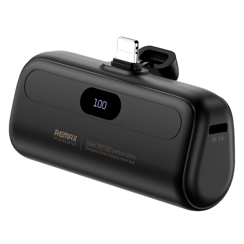 REMAX RPP-633 Capsule Series 2A iP Port 5000mAh Power Bank Emergency Direct Charge Phone Charger - Black