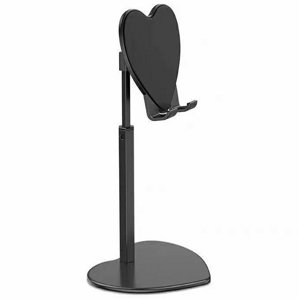 K8 Aluminum Alloy Heart-Shaped Phone Stand Adjustable Angle Foldable Holder for Smartphones / Tablets - Black