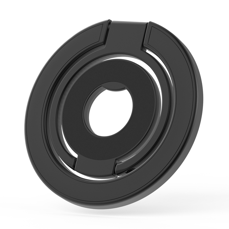Tri-Fold Magnetic Kickstand Adjustable Angle Phone Metal Ring Holder - Black