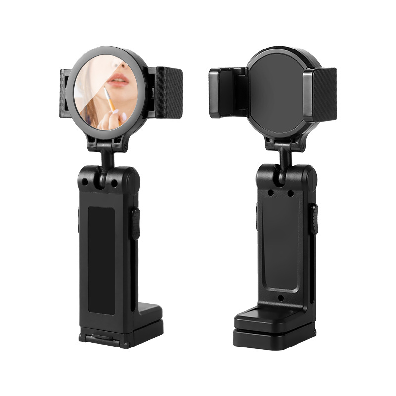 Foldable Phone Stand Portable Holder For Airplane / Train Tray Table Travel Use - L1 Clamp Arm with Mirror