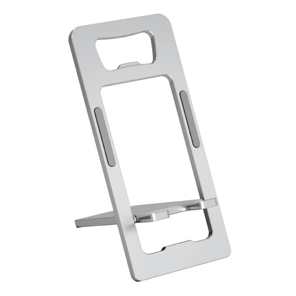2 in 1 Aluminum Alloy Foldable Phone Stand Bottle Opener Portable Desktop Cellphone Support - Silver