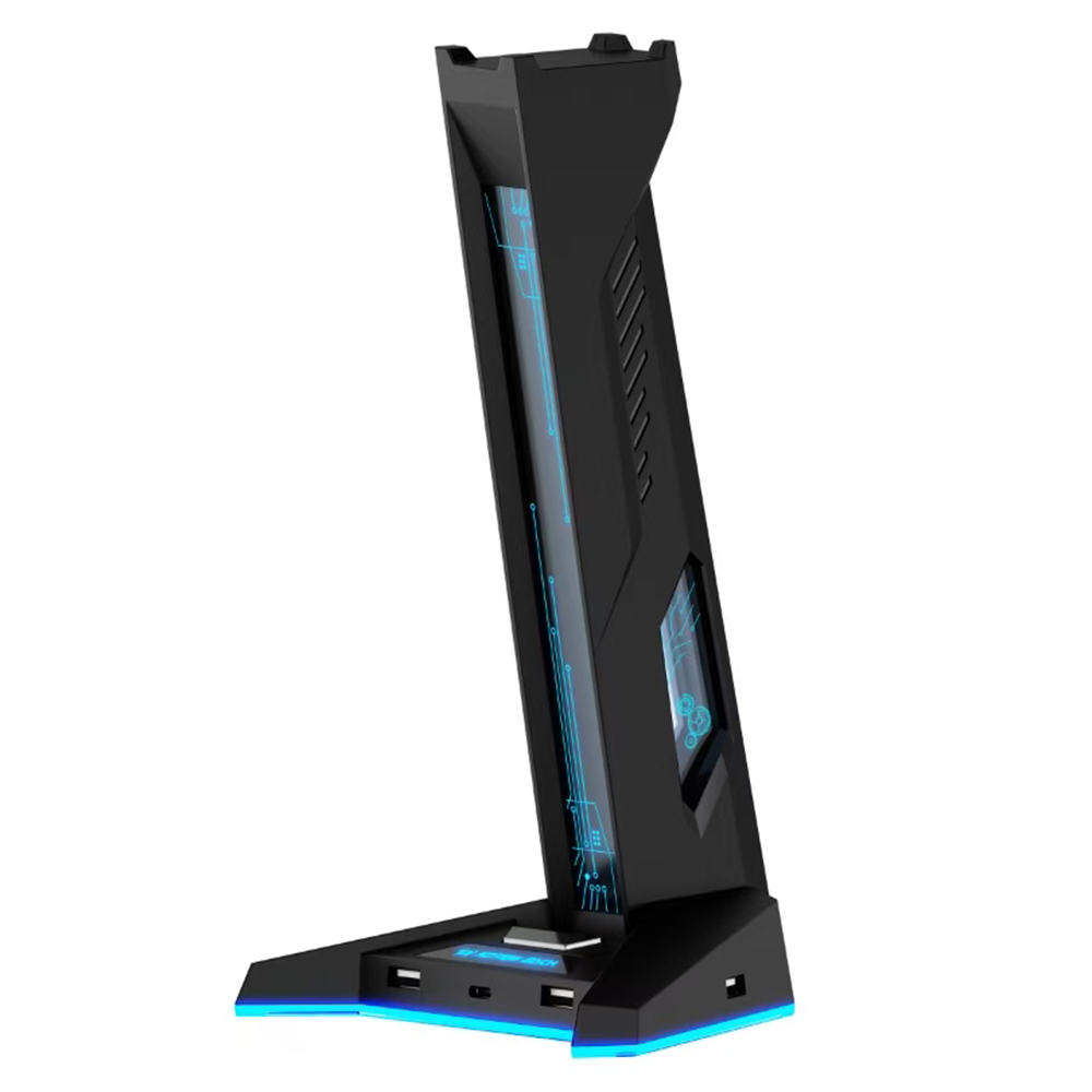 H74 RGB Gaming Headphone Stand 4 Port USB Hub Type-C Desk Organizer with LED Light Gaming Headset Display Stand - Black