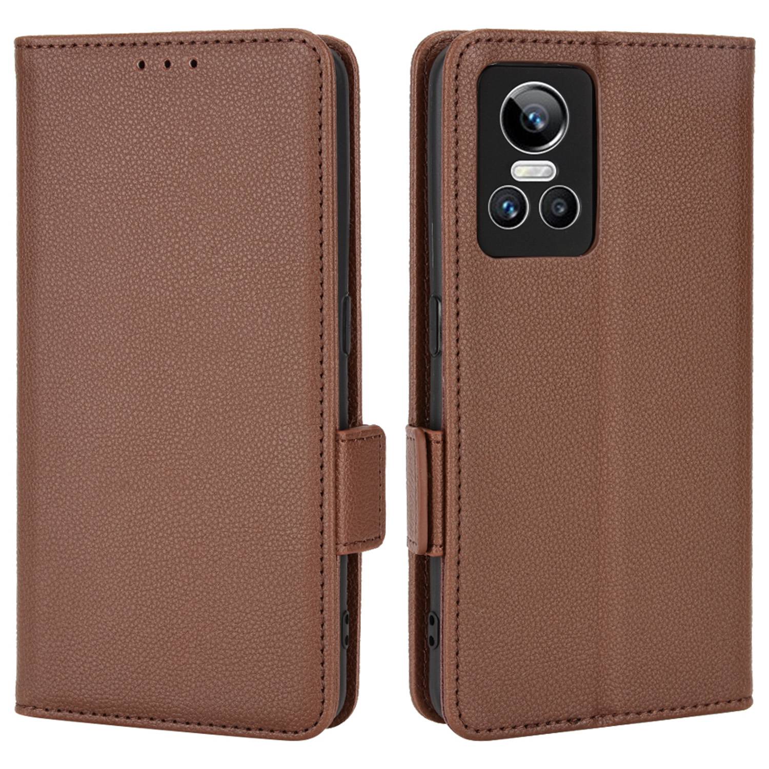 

Für Realme GT Neo3 Anti-fall-fall Litchi Textur Wallet Hülle Dual Magnetic Clasp PU Lederständer Flip Folio Telefonabdeckung - Braun, Realme GT Neo3