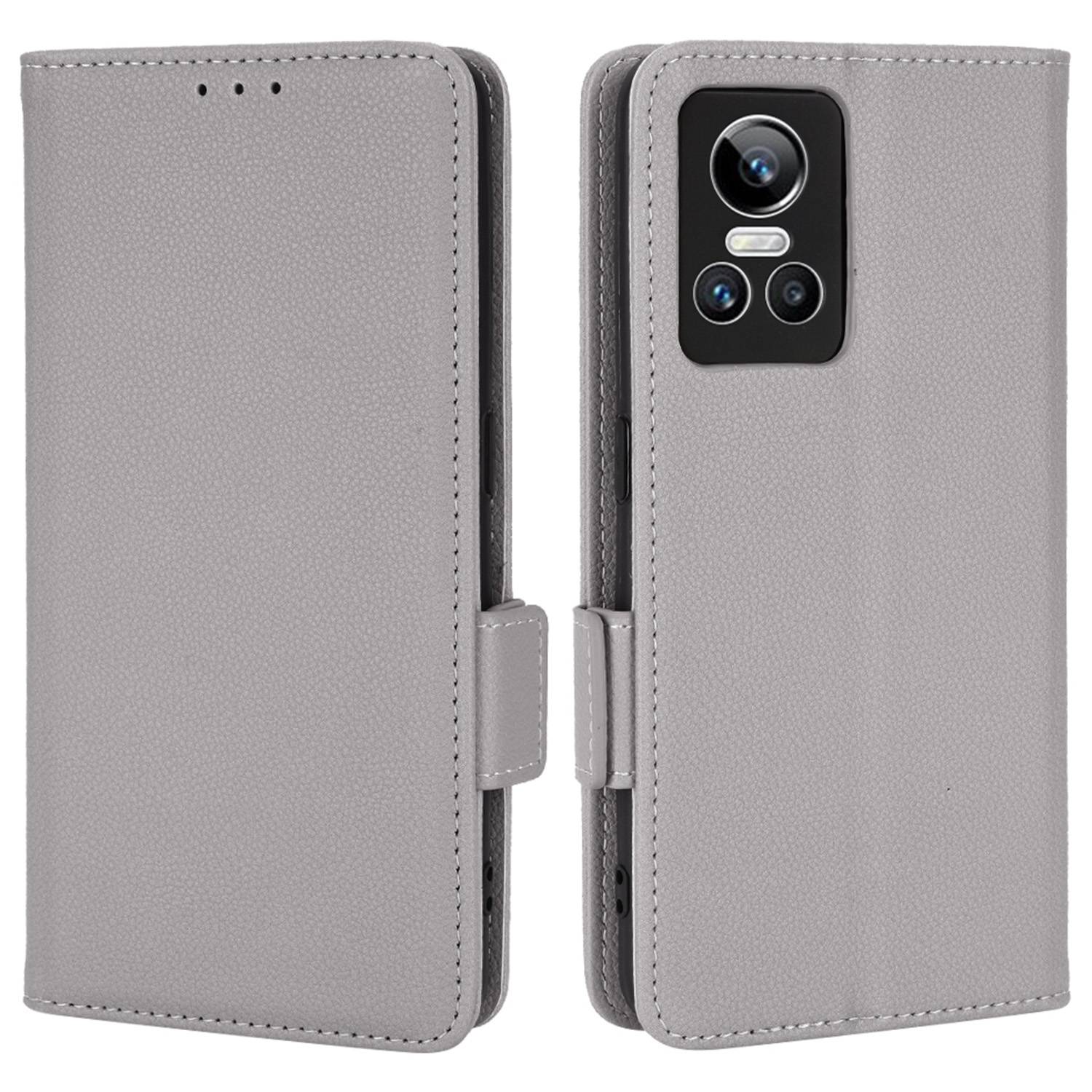 

Für Realme GT Neo3 Anti-fall-fall Litchi Textur Wallet Hülle Dual Magnetic Clasp PU Lederständer Flip Folio Telefonabdeckung - Grau, Realme GT Neo3