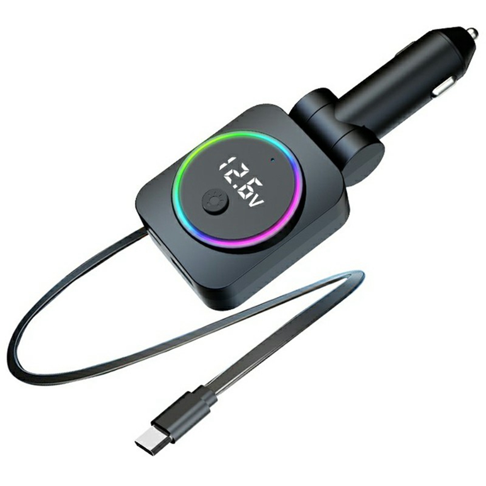 K38 USB + Type-C Car Charger PD 30W Fast Charging Cigarette Lighter Adapter with Retractable Cable