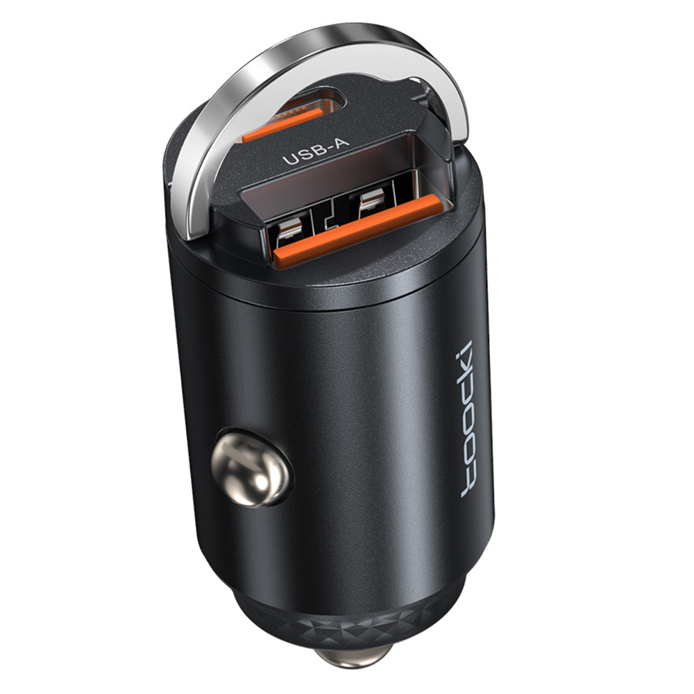 TOOCKI TQ-CC34A Car Charger 33W USB-C  /  USB-A Dual Port Fast Charging PD / QC3.0 Pull Ring Design Adapter For Vehicle Use