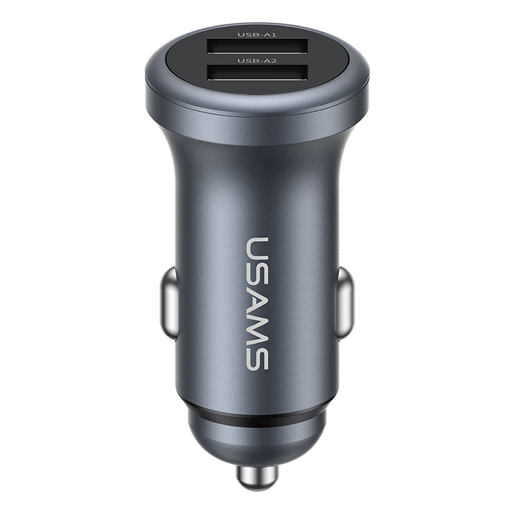 USAMS CC320 Car Charger Dual USB 2.4A Aluminum Alloy Mini Cigarette Lighter Charger for Vehicle