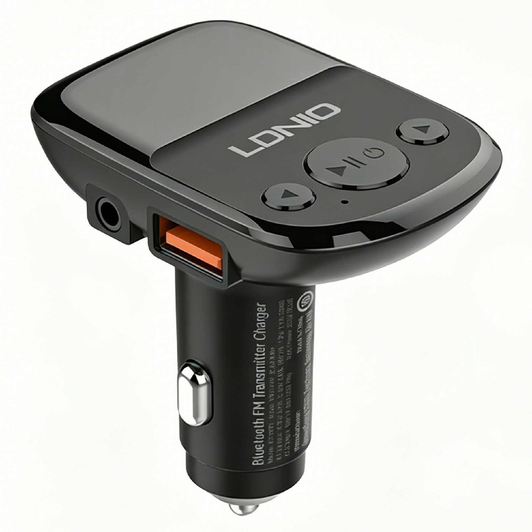 LDNIO C706Q Bluetooth-compatible 5.0 FM Transmitter Dual USB Port 25W Car Charger 20W QC3.0 5W AUTO-ID 3.5mm AUX Fasting Charging Adapter for Phone - Black