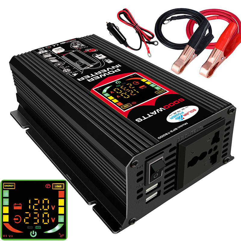 

500W 12 v Bis 220 v Auto -wechselrichterantrieb Mit LCD -display Und Dual USB (markiert: 6000W) - Schwarz