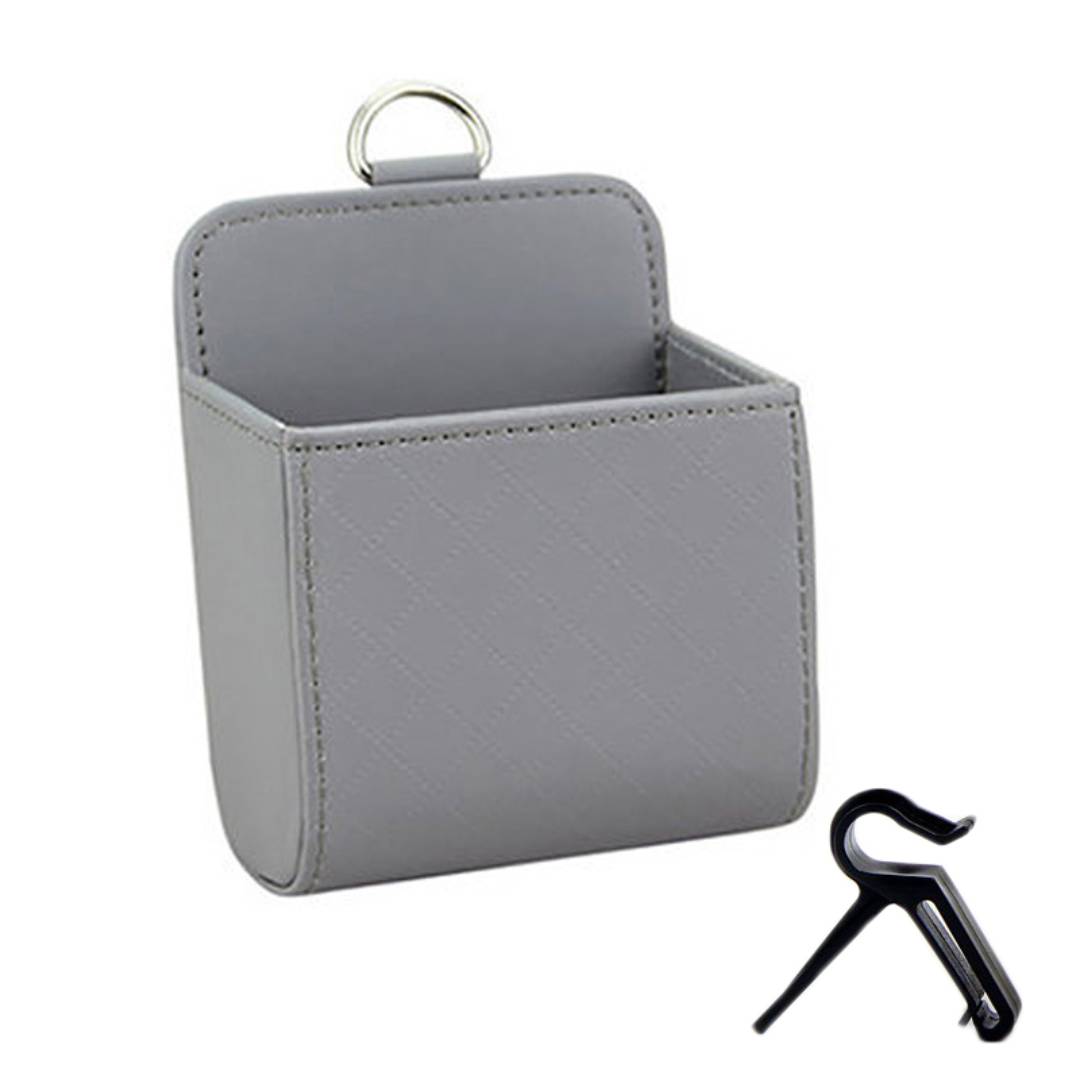

BY-016 Auto Lufteinleitungshänge Leder Organizer Box Gläser Telefonhalter Aufbewahrungskoffer (mit Haken) - Grau