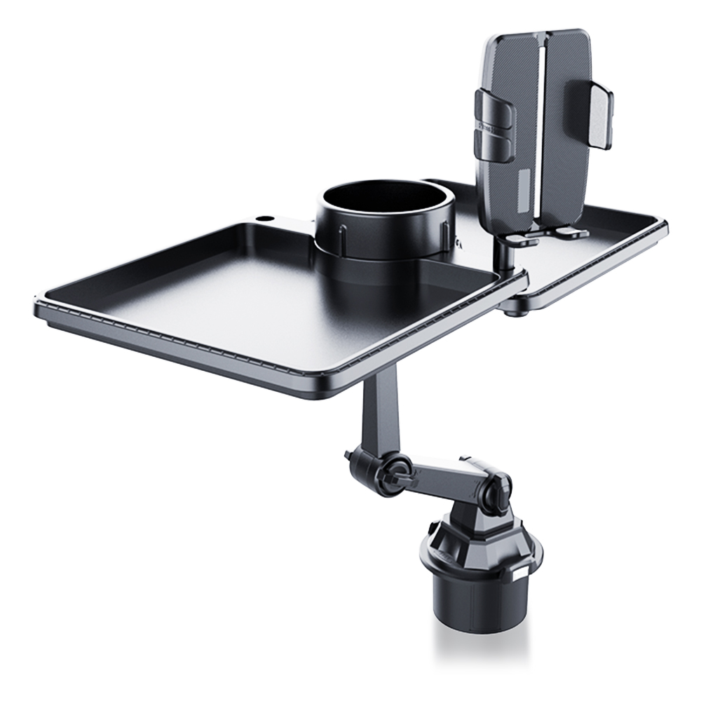 CP252A Universal Multifunction Car Cup Holder Mount Cell Phone Clamp Bracket with Dual Food Tray