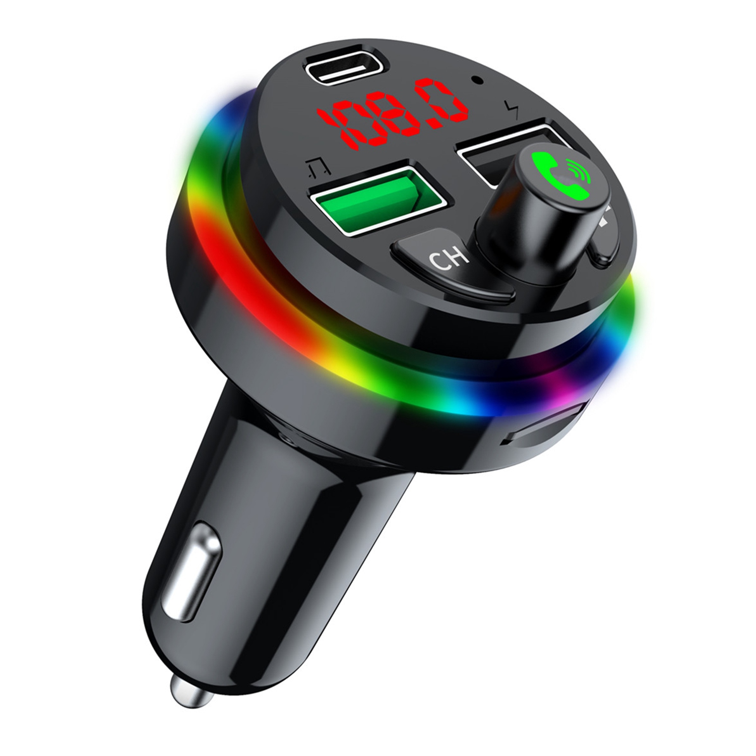 

F16 Buntes Led-led-licht FM Senderauto Bluetooth Adapter Freisprechanruf MP3 Player Typ-c + Dual Usb-telefonladegerät U-diisk Support / Tf-karte