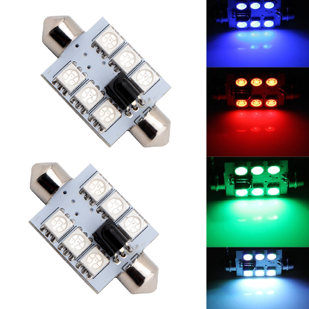 

2pcs RGB 6SMD -auto LED Dome Innenlampe Auto Fernbedienung Bunte Lesen Leuchtdach -dach -kofferraumlampe - 36 mm