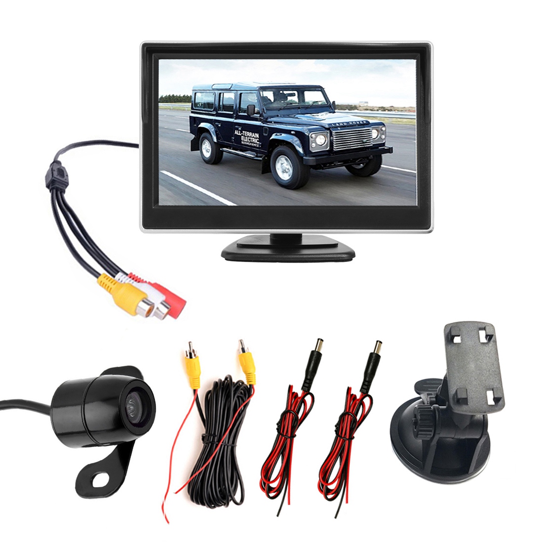 RH-507 5'' LCD Display Monitor Car Parking Reverse Waterproof Butterfly-shaped Rear Camera with Power Supply Cable and Video Line