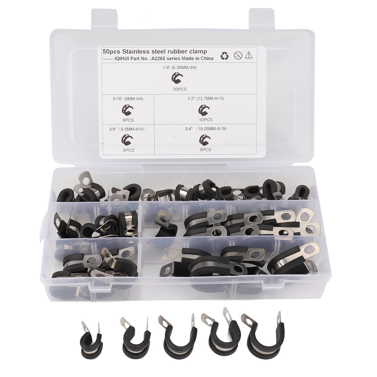 

A2265 50pcs / Setzen Sie 304 Edelstahl Gummi Ausgekleidet P Clips Schlauchrohrklemmen 5 Größen Drahtkabelklemme Kit