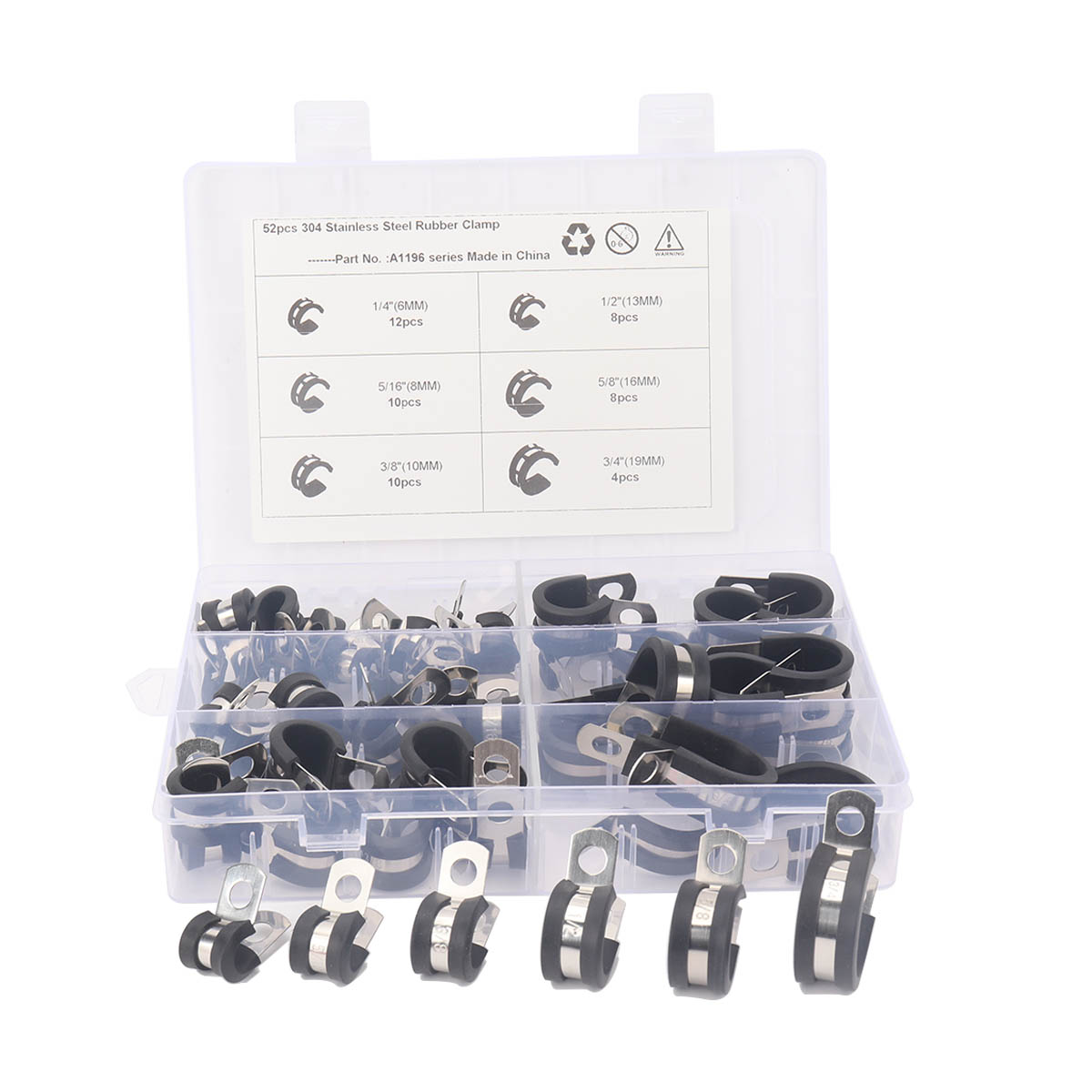 

A1196 52pcs / Setzen Sie 304 Edelstahl Gummi -klemme -schlauchrohr -klemmen Clips 6 Größen Drahtkabelklemme Kit