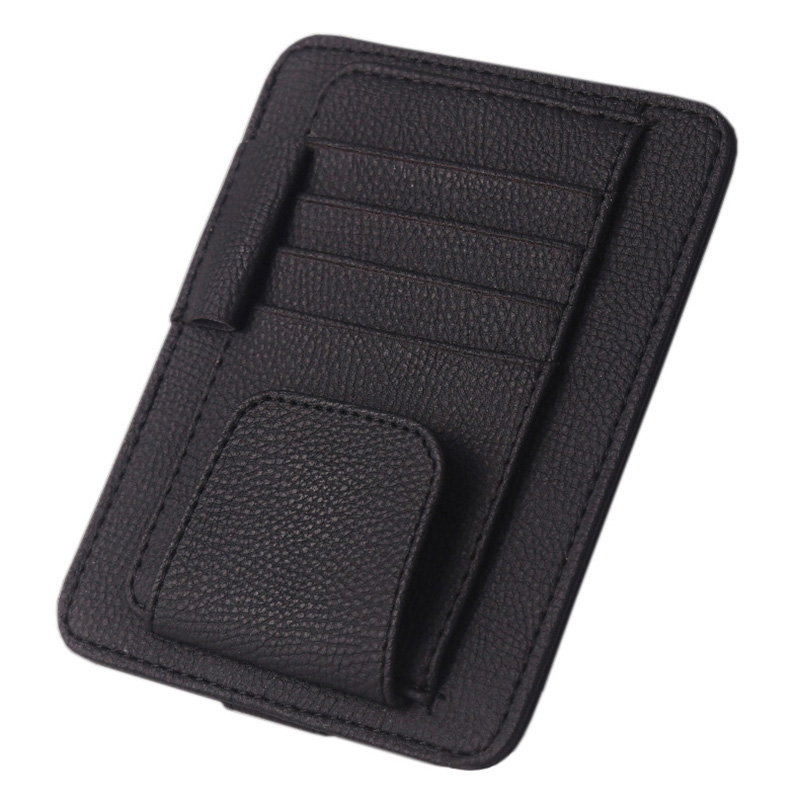 

By-155 Auto Sonnenvisor Organizer Sonnenbrillen Stifthalter Aufbewahrungsclip PU Lederkarte Halter Hülle - Schwarz