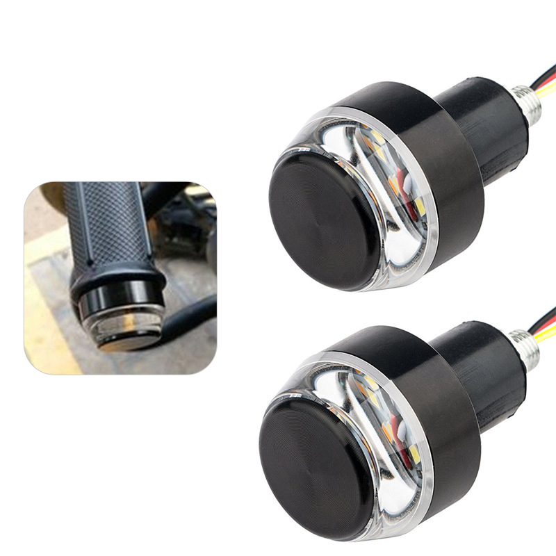 K06 1 Pair Motorcycle Handlebar End Lights Motorcycle Turn Signal Light Grip Bar Plugs - White+Blue