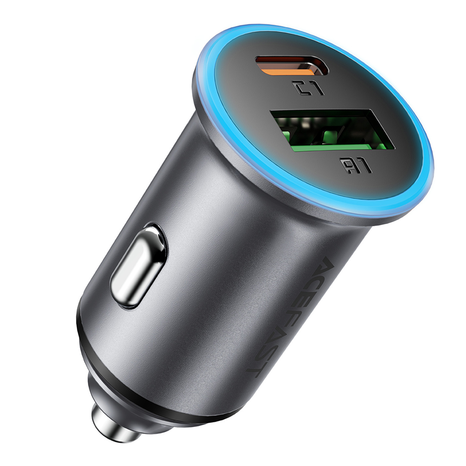 ACEFAST B15 65W Metal Car Charger Dual Port USB-A + USB-C Fast Charging Car Power Adapter Cigarette Lighter