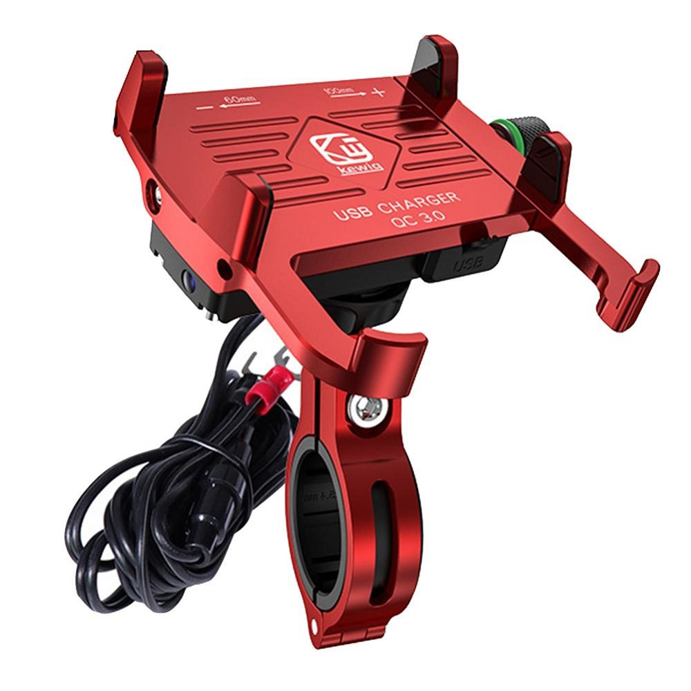 

Kewig M6S Bike -lenker QC3.0 Fast Ladegeräte Telefonhalter Motorrad -legierung Rotierende Telefonhalterung Mit 1,5 m Stromkabel - Rot